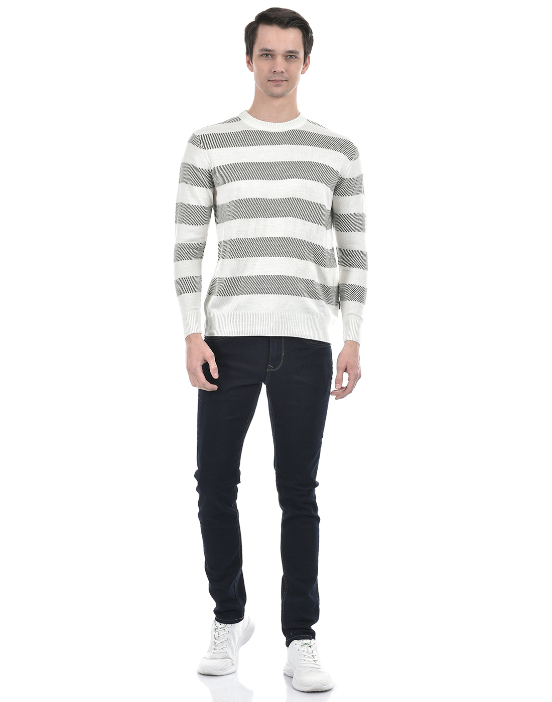Numero Uno Men Striped White Sweater